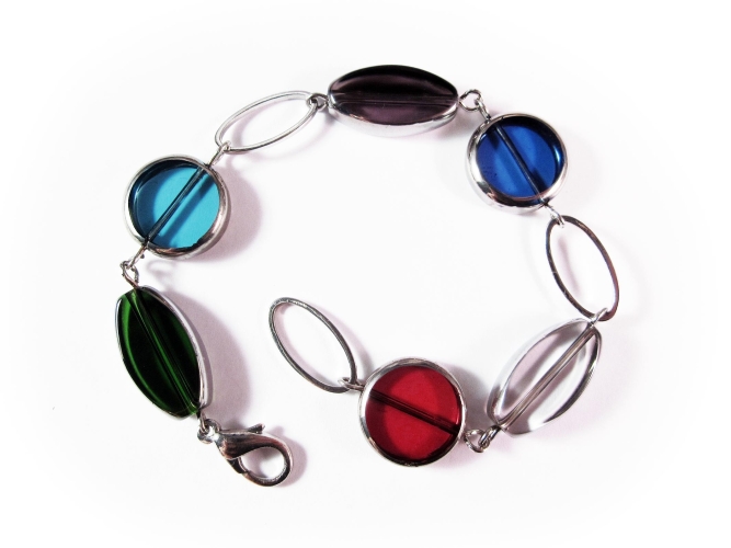 Buntes Armband bunte Armkette mit Kristallglasperlen mit Silberrand - Glasschmuck