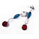 Lange türkis rote Ohrclips Ohrhänger aus Kristallglas mit Silberrahmen - Glasschmuck