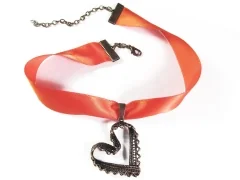 Orange Kropfband mit großem filigranen Trachtenherz in bronze - Trachtenschmuck Dirndlschmuck