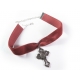 Rotes Halsband / rotes Kropfband aus Samt mit Kreuz in silberfarben - Trachtenschmuck Dirndlschmuck