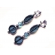 Lange Blaue Ohrclips Ohrhänger aus Kristallglas mit Silberrand