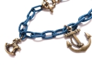 Blaues Stoff Bettelarmband mit bronze Anhängern - Stoffschmuck