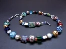Bunte Halskette aus Glasperlen und Tibetsilber UNIKAT - bunter Glasschmuck
