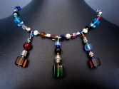 Buntes UNIKAT Collier aus Glas und silberfarbenen Elementen