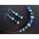 Blaugrün silber Halskette mit Ohrringen Schmuckset