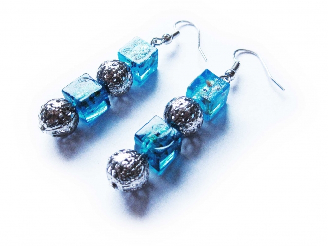 Blaugrün silber Halskette mit Ohrringen Schmuckset