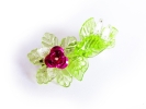 Kleine grüne Haarspange mit kleinen Blättern und pinker Rose UNIKAT - Haarspange Haarschmuck