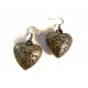 Leichte bronzefarbene Herz Ohrhänger Trachtenherz Ohrringe mit filigranem Blumenmuster aus Acryl - Trachtenschmuck Dirndlschmuck