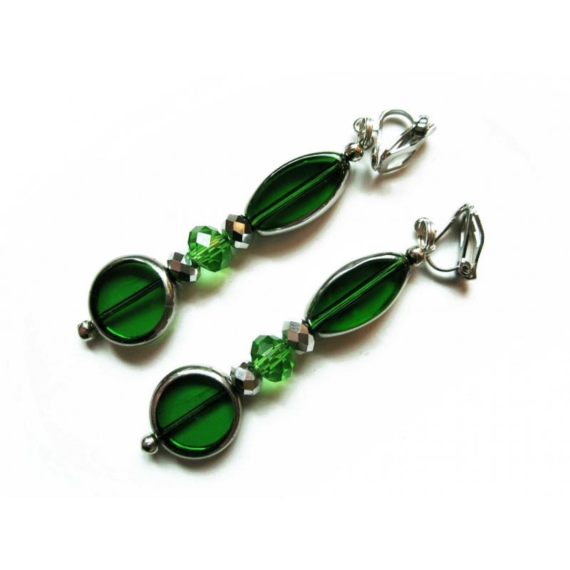 Grüne Ohrringe Ohrclips aus Kristallglas