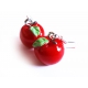 Rote Apfel Ohrringe mit kleinen grünen Blättchen - bunter Sommerschmuck