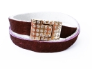 Bordeaux Fellarmband mit rosegold Strass Magnetverschluss - Wickelarmband Lederarmband