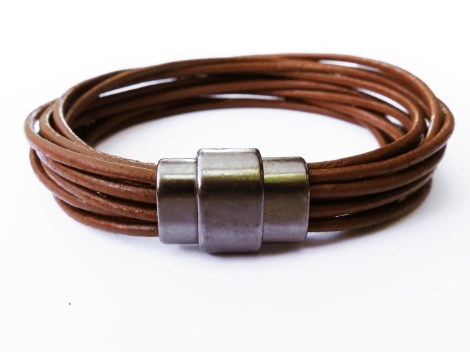 Braunes Lederarmband mit gunmetal Magnetverschluss Männerarmband - Lederarmband Männer Schmuck