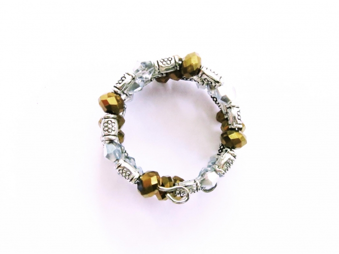 Spiralring in gold und silber mit Metallperlen und Kristallglas - Glasschmuck