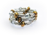 Spiralring in gold- und silberfarben mit Metallperlen und Glas - Glasschmuck