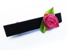 Kleine schwarze Haarklammer mit Rose und grünen Blättern - Haarspange Haarschmuck