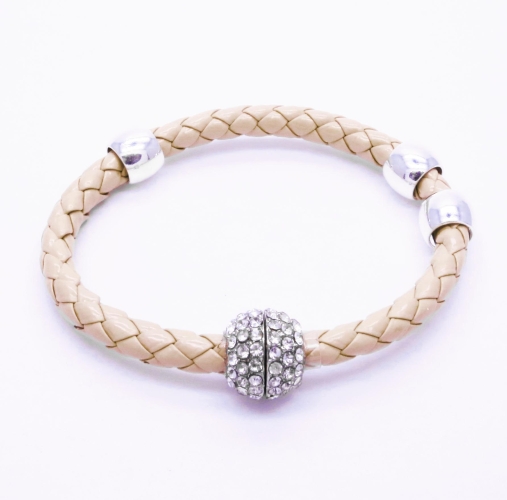 Creme Lederarmband mit Strass Magnetverschluss Kunstleder - Veganes Lederarmband