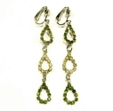 Lange Strass Ohrhänger / Ohrclips in grün und silber