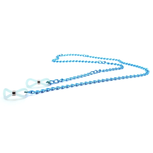 Azurblaue Brillenkette aus Alu mit blauen Ösen - Accessoire Brillenkette