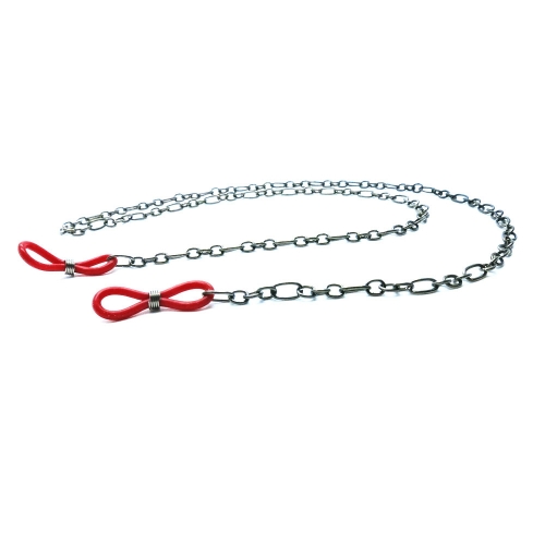 Gunmetal Brillenkette mit roten Gummiösen - Accessoire Brillenkette
