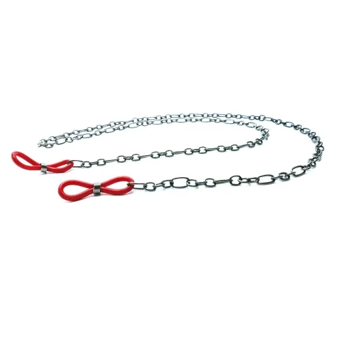 Gunmetal Brillenkette mit roten Gummiösen - Accessoire Brillenkette