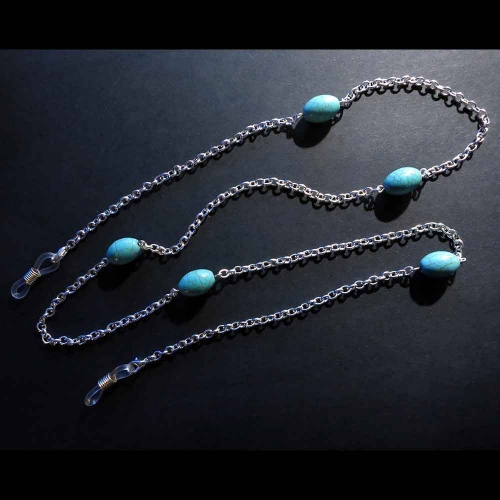 Brillenkette aus türkisfarbenen Perlen und Gliederkette