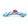 Blau-weiße Haarspange mit pinker Rose - Haarspange Haarschmuck