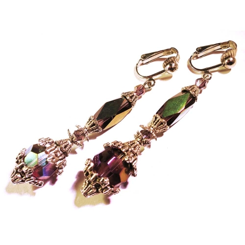 Lange barocke amethyst silber Ohrclips - Barocke Ohrhänger - Trachtenschmuck Dirndlschmuck