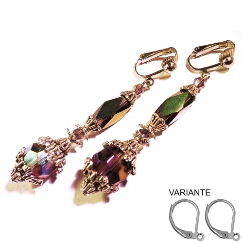 Lange barocke amethyst silber Ohrclips - Barocke Ohrhänger - Trachtenschmuck Dirndlschmuck