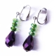 Grün violett Ohrhänger / Ohrclips aus geschliffenem Glas