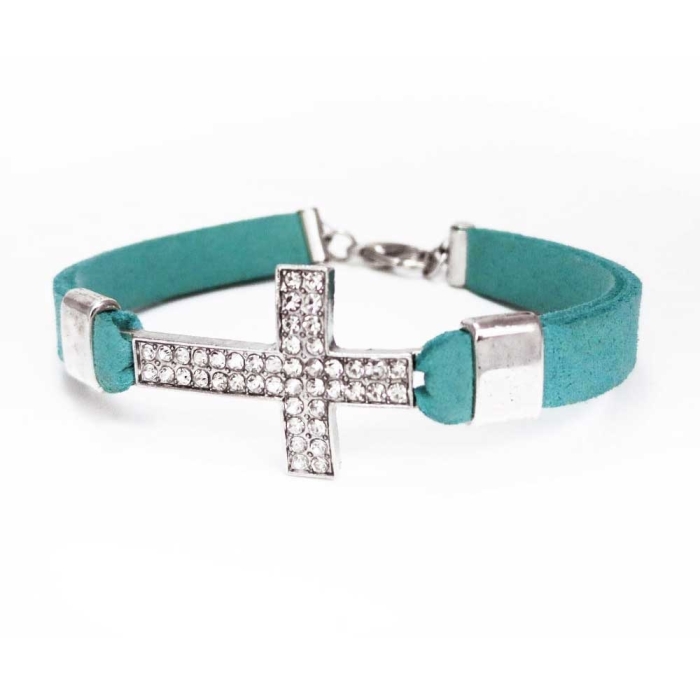 Armband mit Strasskreuz und synthet. Wildleder - Lederarmband mit Strass