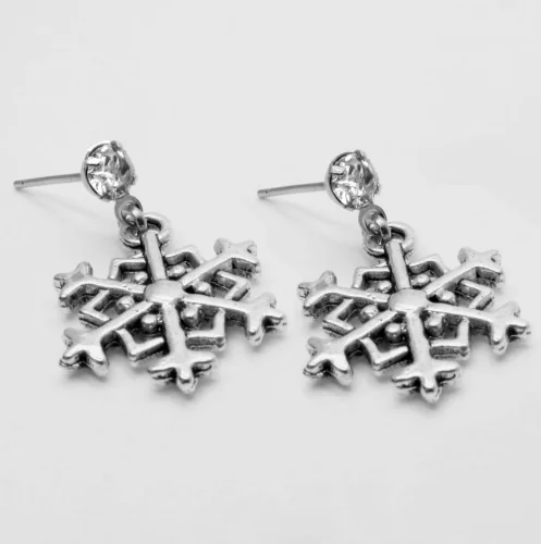 Schneeflocken Ohrhänger in silberfarben mit Strass - Trachtenschmuck Dirndlschmuck