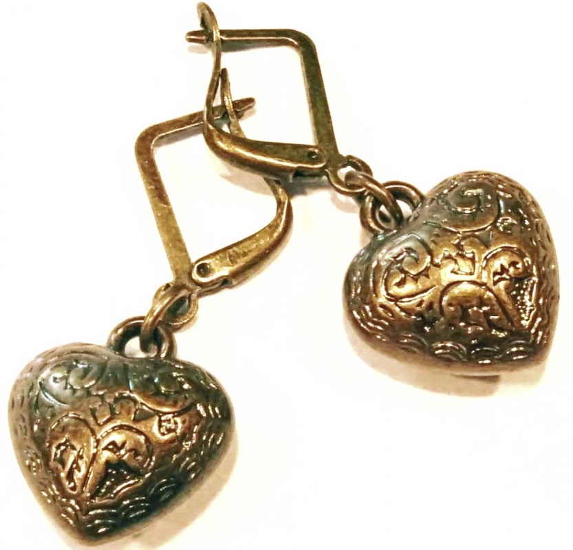 Leichte kleine bronzefarbene Herz Ohrhänger Trachtenherz Ohrringe aus Acryl - Dirndlschmuck