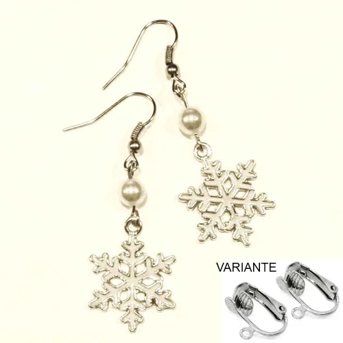Schneeflocken Ohrhänger in silberfarben mit Perle 5,4cm- Winter Schmuck