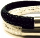 Schwarz weißes Kunstleder Armband mit Edelstahl Magnetverschluss - Veganes Lederarmband