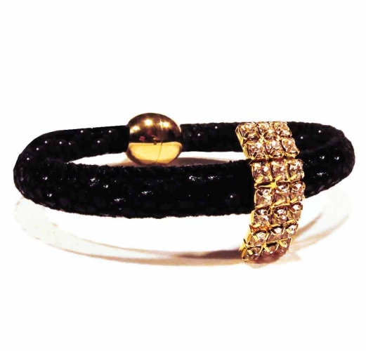 Schwarzes Kunstleder Armband mit Strass und Magnetverschluss - Veganes Lederarmband