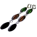 Lange braun grün schwarze Ohrhänger / Ohrclips aus Glas 9,5cm - Glasschmuck