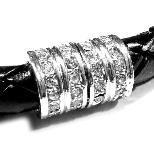 Schwarzes PU-Lederarmband mit Strass Magnetverschluss - Veganes Lederarmband