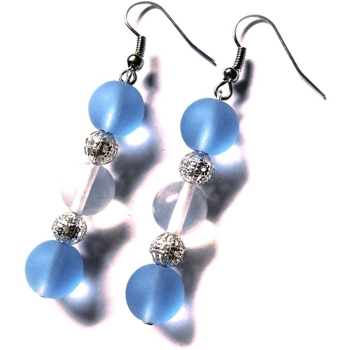 Ohrringe mit Mondstein blauen Glasperlen und Silberkugeln