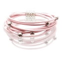 Rosa Lederarmband mit Edelstahlperlen und Strass Magnetverschluss