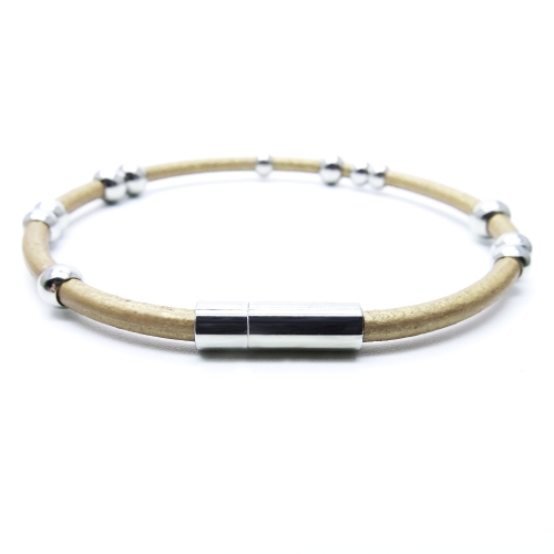 &#039;DOT&#039; by maxmuc Lederarmband Cappuccino Pearl mit Edelstahlperlen