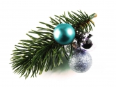 Haarspange Weihnachten mit Tannenzweig und blauer Kugel Haarschmuck