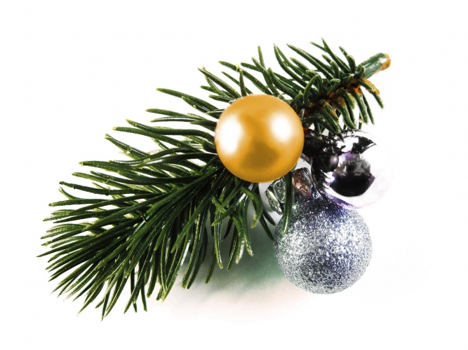 Haarspange Weihnachten mit Tannenzweig und gold- und silberfarbenen Kugeln - Weihnachten Haarschmuck