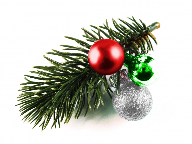 Rot grüne Haarspange Weihnachten mit Tannenzweig und Kugeln - Weihnachten Haarschmuck