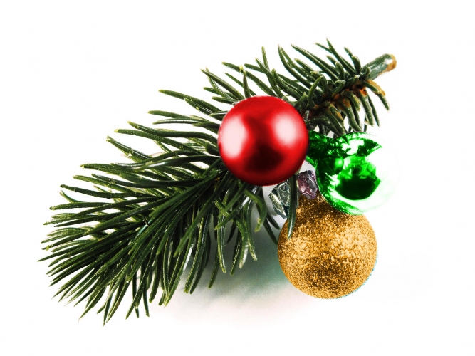 Rot gold, grüne Haarspange Weihnachten mit Tannenzweig und Kugeln - Haarschmuck