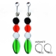 Schwarz rot grüne Ohrhänger / Ohrclips aus Glas mit silberfarbenem Rand