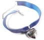 Blaues Samt Halsband / Kropfband mit Trachtenherz