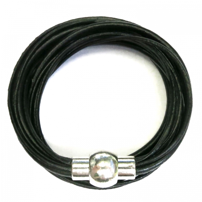 Schwarzes Wickelarmband aus Leder mit Magnetverschluss aus Rindsleder - Lederarmband