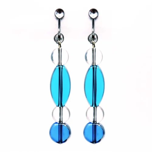Blautönige Glas Ohrhänger / Ohrclips mit silberfarbenem Rand