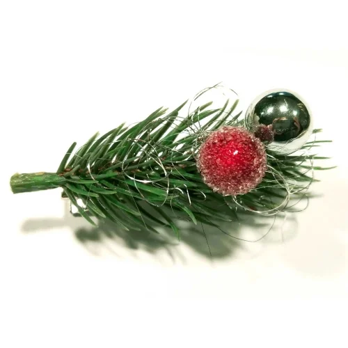Weihnachts Clip mit Tannenzweig und Weihnachtskugel zum Anstecken 