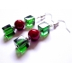 Ohrhänger grünes Kritallglas und roten irisierenden Perlen Weihnachtlich